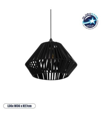 GLOBOSTAR® NUI 205-0061 Boho Κρεμαστό Φωτιστικό Οροφής με Ντουί 1 x E27 AC 220-240V IP20 - Μαύρο - M36 x Π36 x Υ27cm